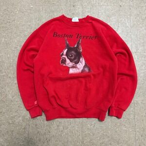 Vintage 90s Boston Terrier Graphic Red Crewneck Pullover Size M - Made in USA
